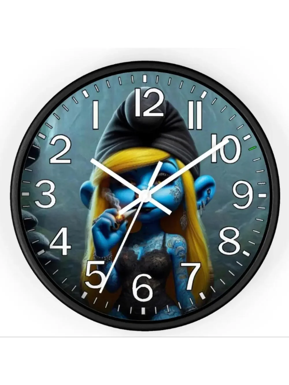 Smurfette Reverse Ticking Good Leaf Glow In The Dark Wall Clock New!